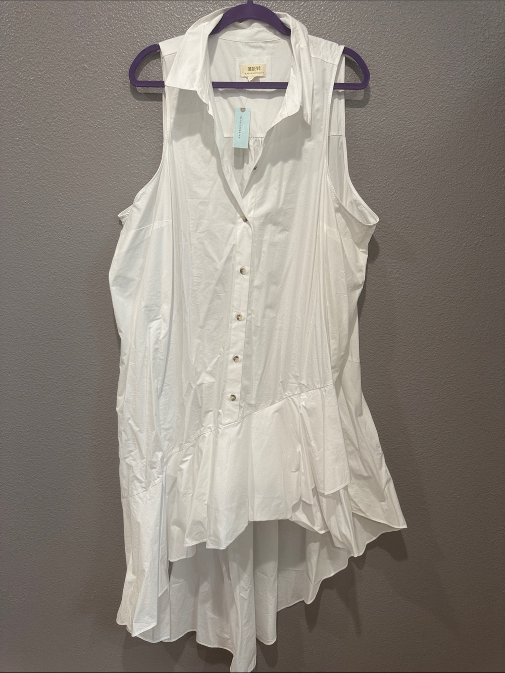 Sleeveless Ruffle Hem Button-Front dress - White
